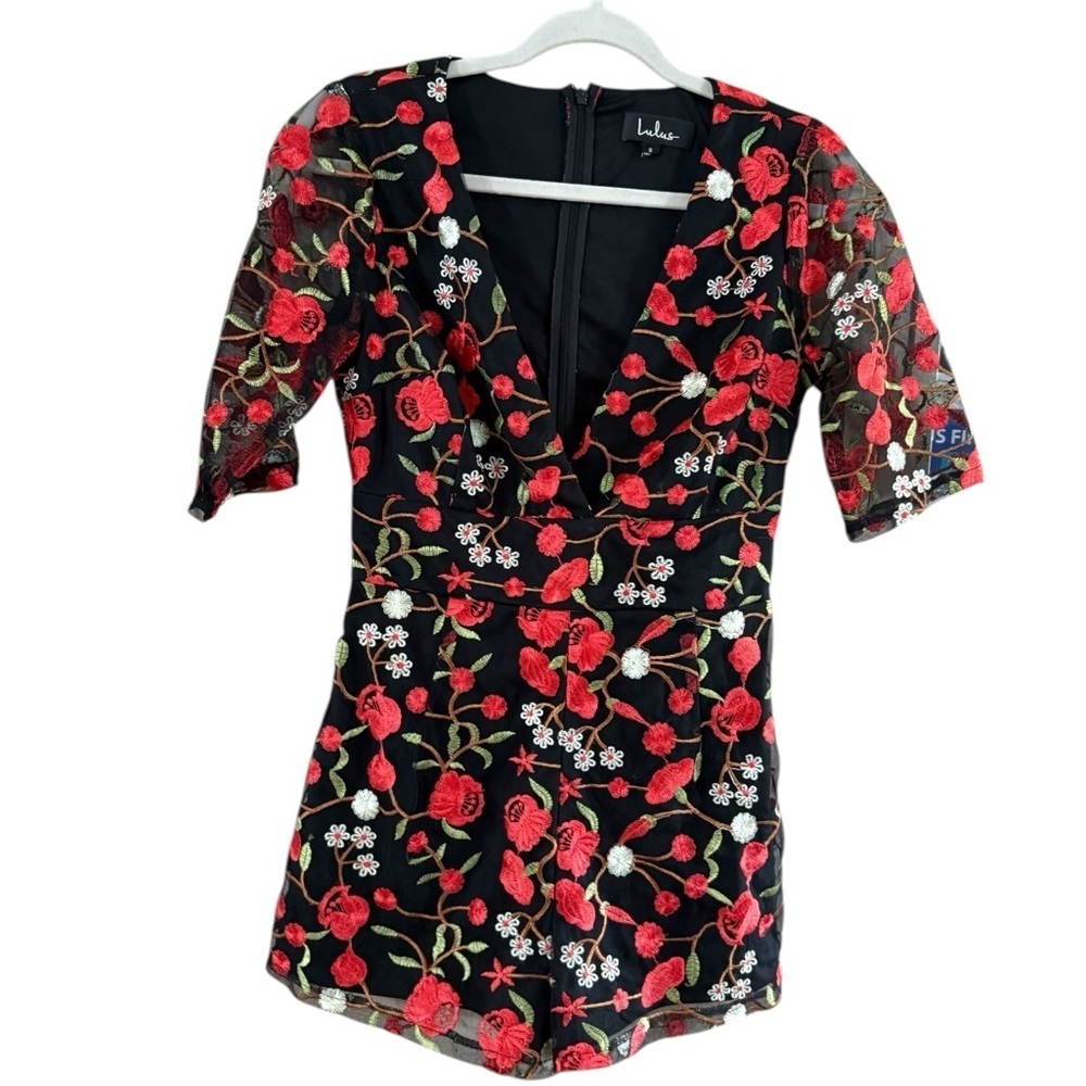 Lulus Black and Red Floral Print Wrap Jumpsuit - Picture 2 of 9